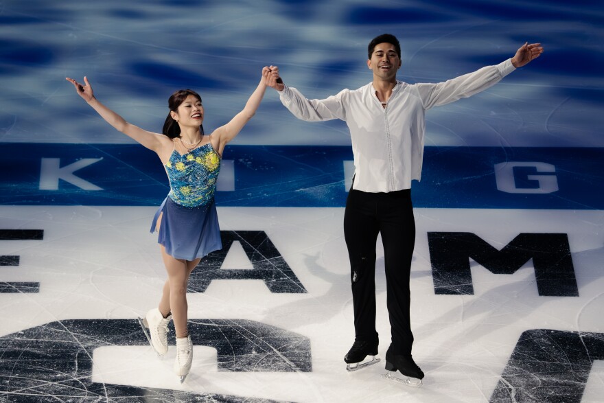 Emily Chan and Spencer Akira Howe perform in exhibition after being named to the 2026 U.S. Olympic Figure Skating Team at the Enterprise Center on Sunday, Jan. 11, 2026, in St. Louis’ Downtown West neighborhood.