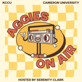 Aggies on Air logo: illustrated radio