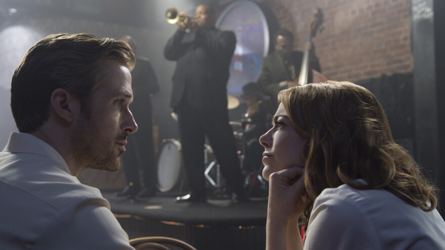Sebastian (Ryan Gosling) and Mia (Emma Stone) in <em>La La Land</em>.