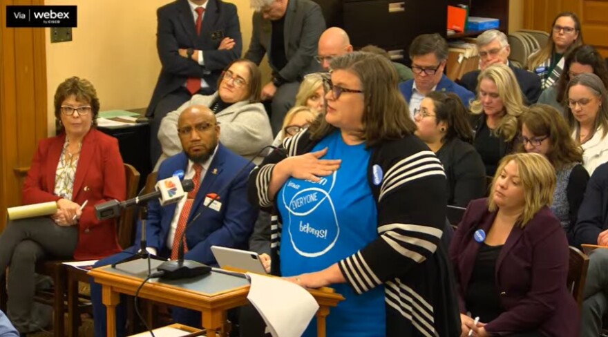 Monica Brown, a special education teacher for the Gardner-Edgerton school district, testifies during a meeting of the special education task force. “We cannot pour from an empty cup. You control the pitcher,” she said.