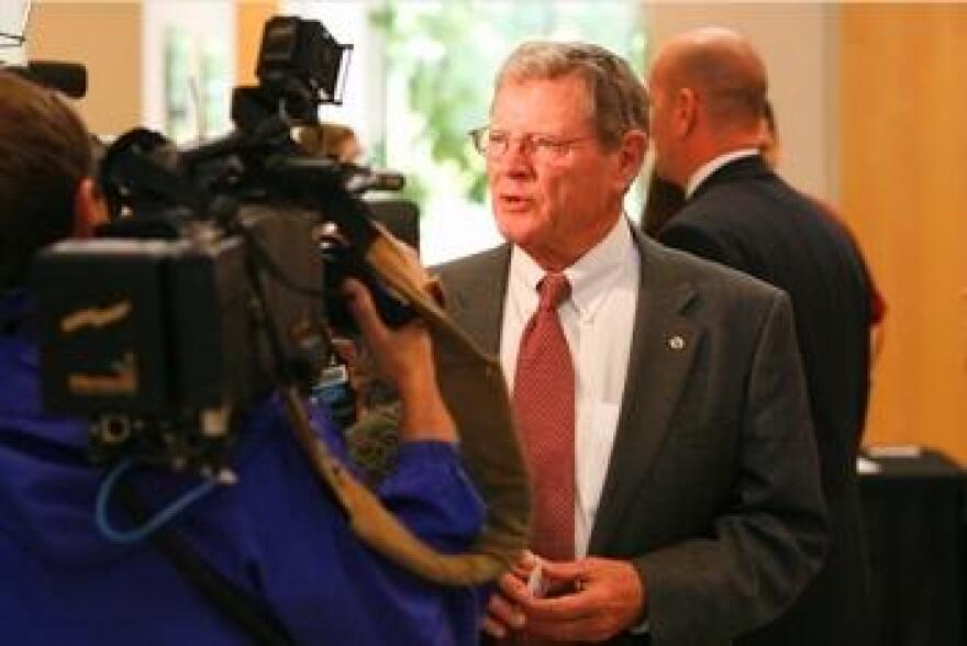 Senator Jim Inhofe meets with reporters.