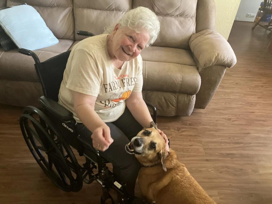 Cathy Lamb poses for a photo at her brother’s Stigler apartment on July 4, 2026.