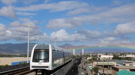 A Skyline car near the Pearlridge Station on Oct. 16, 2025.
