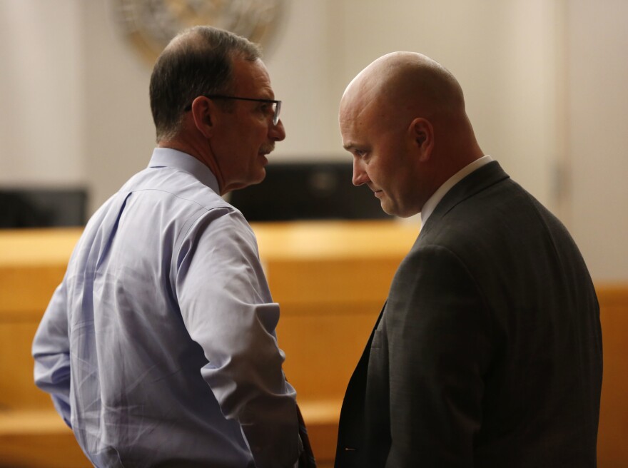 Defendant Roy Oliver, right, a fired Balch Springs police officer charged with the murder of 15-year-old Jordan Edwards, and his defense attorney Bob Gill on Aug. 28, 2018.