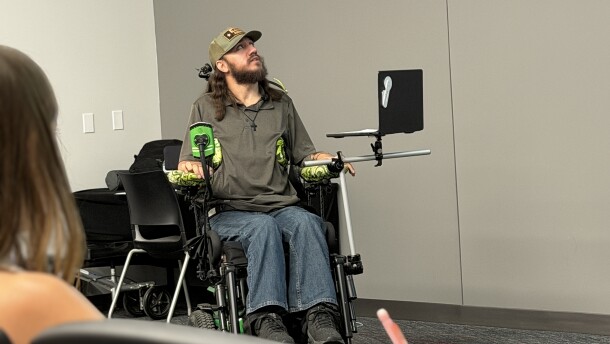 Noland Arbaugh shares his story during inspirational talk at Arizona Western College on April 28, 2026.