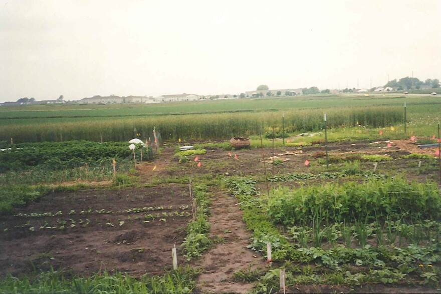 A scanned print shows the ISU Student Organic Farm in 2001.