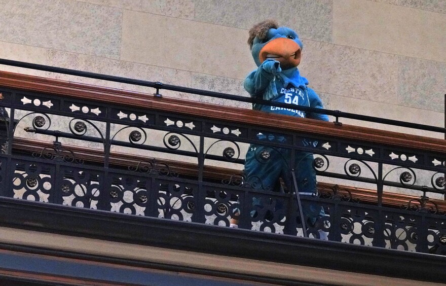 Chauncey, Coastal Carolina University's official mascot, at the Statehouse on Feb. 24 , 2026.