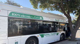 A Fresno County Rural Transit Agency bus prepares to depart a downtown Fresno stop on Oct. 7, 2026.