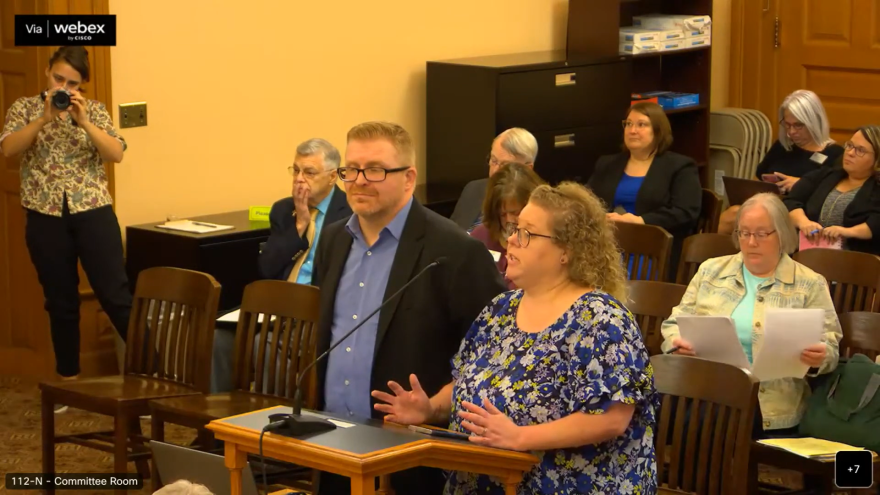  This screenshot of Kansas Statehouse video shows John and Nicole DeHaven testifying in the Legislature last year.