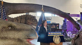 Gov. Kathy Hochul opened the fair Wednesday morning in the exposition center which is home to the new Dinosaur Expedition attraction.