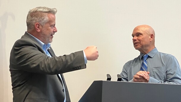 U.S. Rep. Eric Sorensen (D-Moline) spoke with Silvis city administrator Jerry Leibovitz about federal help for needed water main replacement on 1st Avenue, Tuesday, Aug. 11, 2026.