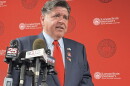 Gov. JB Pritzker spoke to reporters during a ribbon-cutting ceremony at Illinois State University's new College of Engineering campus on G.E. Road in Bloomington
