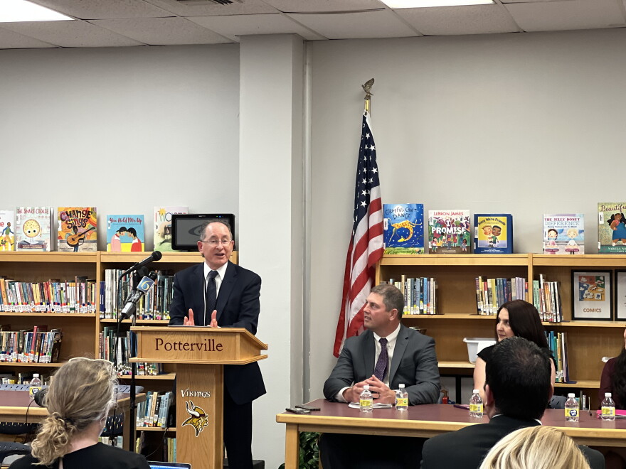 State of Michigan Superintendent Michael Rice advocated on behalf of the Governor’s budget plan at Potterville Elementary School Tuesday. 