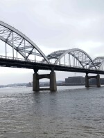 The Centennial Bridge over the Mississippi River connecting Davenport, Iowa and Rock Island, Illinois. Davenport's downtown suffered millions of dollars in lost business after flooding last year.