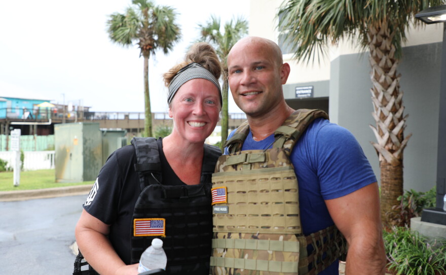 Autumn and Travis Crupe, after finishing the 110 flights of stairs.
