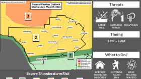 There is a slight risk or tornadoes and large hail during Wednesday afternoon commute