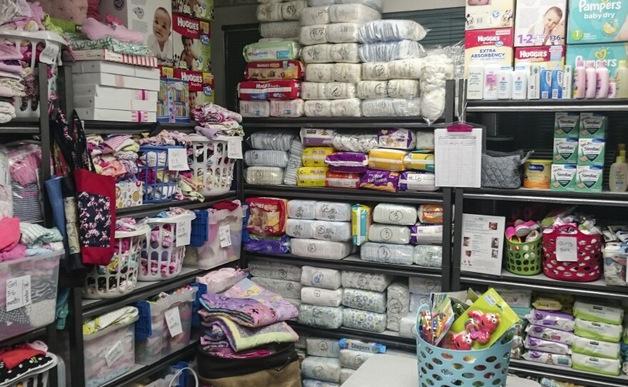 In its "care closet," the East County Pregnancy Care Clinic keeps donations of diapers, baby clothes, wipes, maternity clothes and other items to help clients who can't afford such supplies on their own.