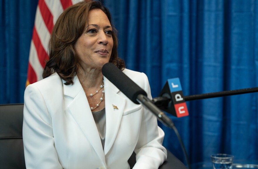 Vice President Kamala Harris sits told NPR's Michel Martin, 'I think about my role as vice president of the United States and what that means both in terms of the bully pulpit that I have and the responsibility that comes with that to hopefully inform folks of things I might be aware of, but also to elevate public discourse and hopefully cut through the misinformation.'