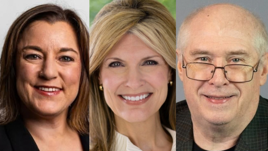 Indiana State Comptroller candidates from left to right: Democrat Jessica Bailey, incumbent Republican Elise Nieshalla, and Libertarian John Schick.