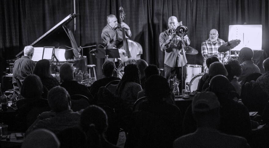 Trombonist Robin Eubanks with the John Toomey Trio during an Attucks Jazz Club performance. The monthly series kicks off on Saturday, Sept. 26.