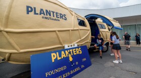 The Planters NUTmobile parked at Genetti's so people could see the vehicle.
