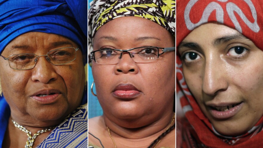 <p>The Nobel Peace Prize was awarded to three women on Friday. From left: President Ellen Johnson Sirleaf of Liberia, Liberian "peace warrior" Leymah Gbowee and Tawakkul Karman of Yemen.</p>