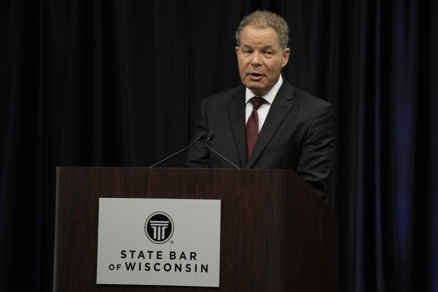 Wisconsin Supreme Court candidate Republican-backed Dan Kelly participates in a debate Tuesday, March 21, 2023, in Madison, Wis.