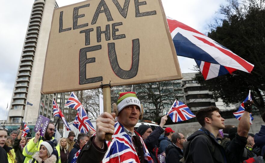 The United Kingdom Independence Party, or UKIP, held a protest Sunday in central London. Some members of Parliament have objected to the draft Brexit deal Prime Minister Theresa May has struck with the European Union, saying it does not give the U.K. enough distance from the international bloc.