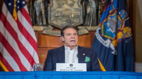 Gov. Andrew Cuomo speaks at a press briefing on Tuesday.