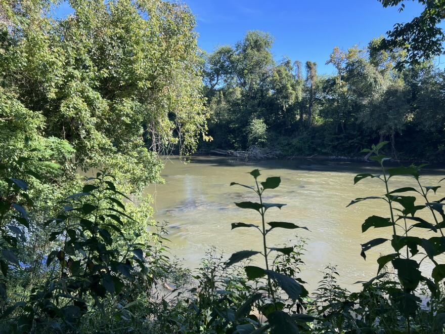 The Dan River in Eden, N.C., on September 2, 2025. MVP Southgate's route is proposed to cross the river.