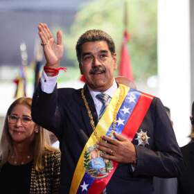 President of Venezuela Nicolas Maduro arrives at the Teresa Carreno Theater to address lawmakers for his annual address on Jan. 15, 2025 in Caracas, Venezuela. (Jesus Vargas/Getty Images)