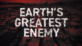 Red and white poster for the film "Earth's Greatest Enemy"
