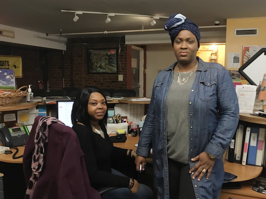 Youma Nafo (left), the receptionist and food pantry coordinator at African Services Committee, was born in France, but she traces her origins back to Mali, where her parents were born. Halimatou Konte, the organization's health testing center coordinator, says she plans to write in "Senegalese" for her origins.