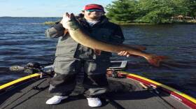 LSU Shreveport angler Justin Gaskin reeled in a 22-pound muskie during a practice round Tuesday on Lake DuBay.