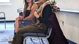 Karen Hao (right) and Bianca Sopoci-Belknap discuss the impacts of AI data centers on local communities.