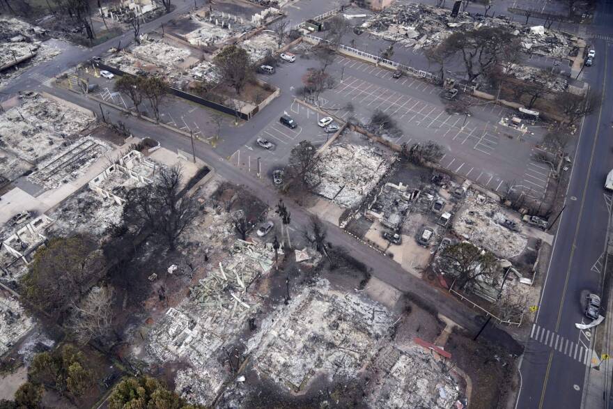 Wildfire wreckage is seen in Lahaina, Hawaii. (Rick Bowmer/AP)