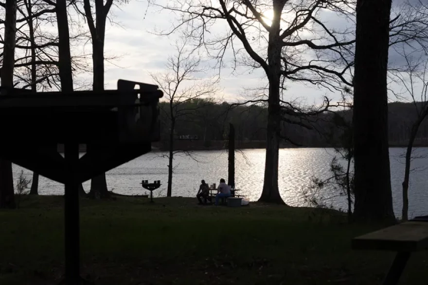 John Hall and his daughter Tori Rutherford enjoy the sun over Lake Murphysboro in April. Rutherford’s mother, Amanda Hall, still enjoys hiking and being out in nature despite an alpha-gal diagnosis.