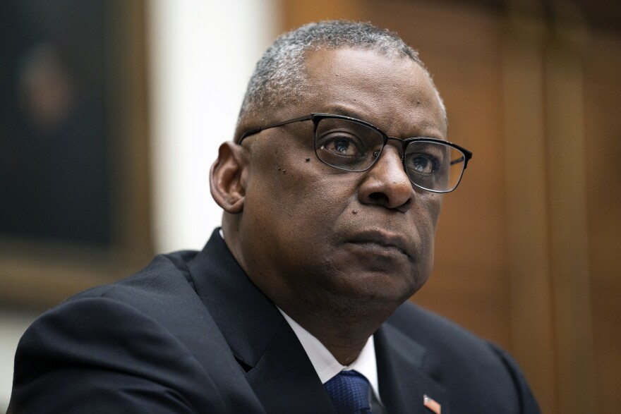 FILE - Secretary of Defense Lloyd Austin speaks during a House Armed Services Committee hearing on the fiscal year 2023 defense budget, Tuesday, April 5, 2022, in Washington. (AP Photo/Evan Vucci)