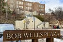 A sign for Bob Wells Plaza below Park City's City Hall in the winter. Taken Jan. 2, 2026. 