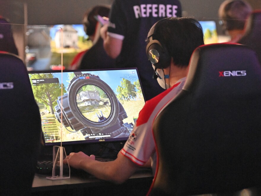 South Korean esports players compete in a match during the Esports Championships East Asia in Seoul in 2021.