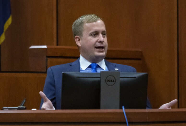 Former Idaho State Rep. Aaron von Ehlinger testifies on his own behalf during day three of his rape trial at the Ada County Courthouse, Thursday, April 28, 2022.