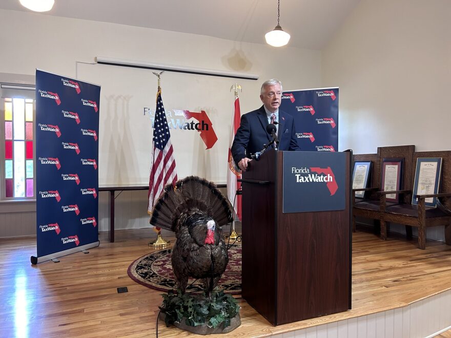 Jeff Kottkamp, Florida TaxWatch executive vice president and general counsel, presents the annual budget turkey report on May 15, 2024.