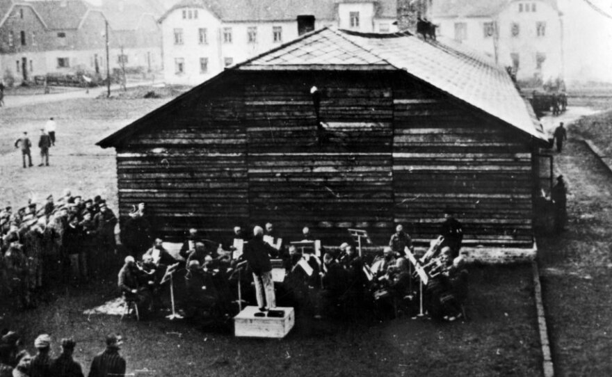 The Auschwitz Men's Orchestra is seen here in an undated photo. Jewish musicians were forced to perform in Nazi concentration camps.