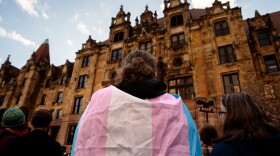 Members of the Rudis Leather Society gather for a march and rally for International Transgender Day of Visibility on Monday, March 31, 2025, in downtown St. Louis.