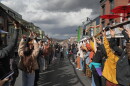 Participants raise their glasses (and skis) after breaking the record for longest shot ski at the 10th Annual Park City Sunrise Rotary Shot Ski event Oct. 12, 2026.