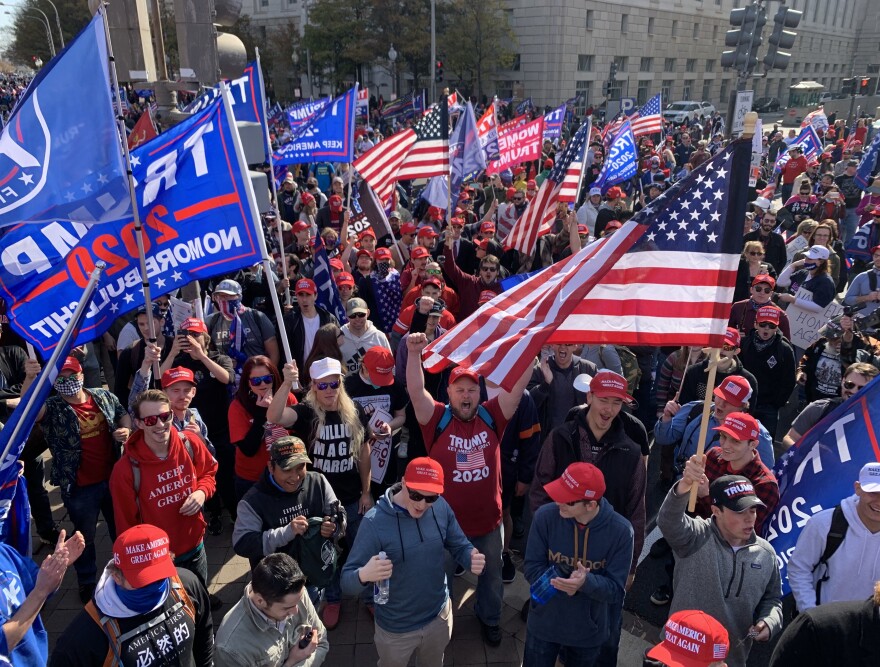 One week after protesters celebrating President Trump's defeat filled the streets of Washington, demonstrators who deny his loss took their place.