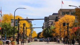 Downtown Evanston, Ill., on Oct. 8, 2026.