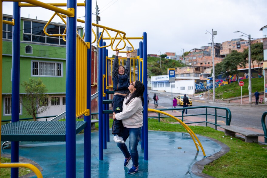 Infante and her daughter stop at one of their favorite playgrounds on the way home from school.