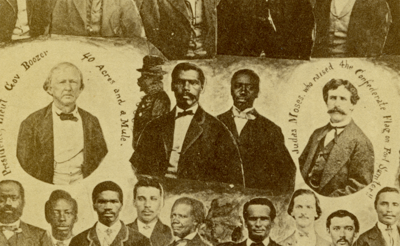 Detail from photo montage of the some members of the first S.C. legislature after the American Civil War, with Lawrence Cain, center