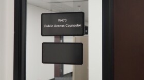 The entrance to the Office of the Public Access Counselor’s Government Center South suite on Wednesday, May 28, 2025. Another agency, which previously occupied the now-vacant work areas within view of the door, relocated years ago.